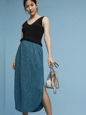 Anthropologie Sabina Musayev Odelle Textured Shimmer Skirt Pull On Blue Large